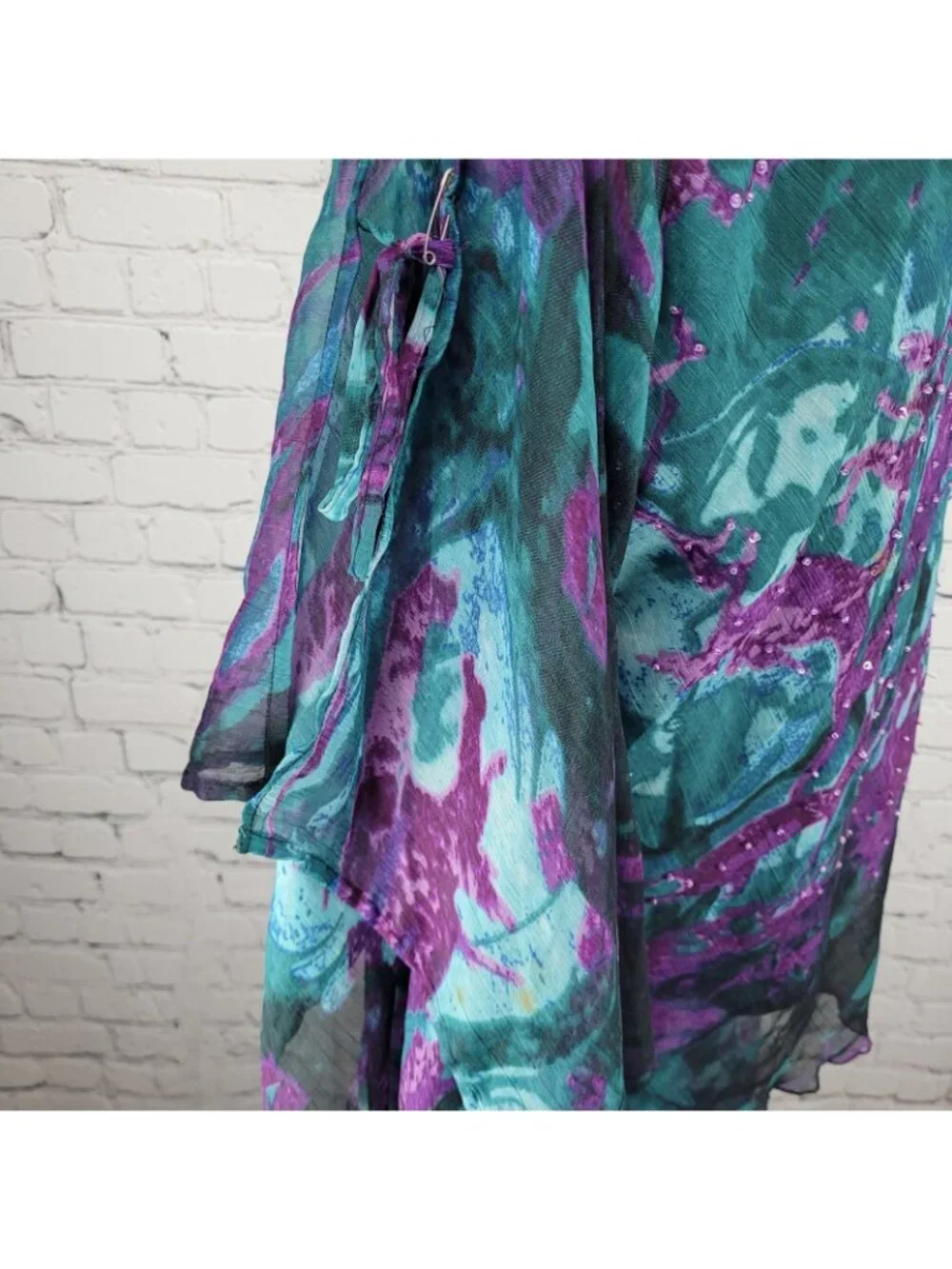 VTG Pegasus Woman Purple Chiffon Sequin 2 Piece Skirt Set Blouse Outfit Reg Size
